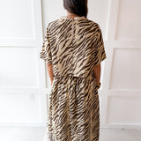 Zebra Print Top & Skirt Set - Ecru Brown