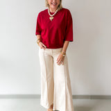 Round Neck Ribbed Band Top - Burgandy