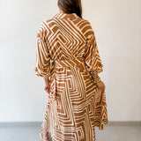 Abstract Print Belted Mini Dress - Tan