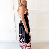 Floral Print Smocked Maxi Dress- Black