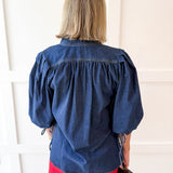 Denim High Neck Shirt Top- Dark Denim