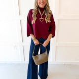 Scallop Cape Style Knit Top - Merlot