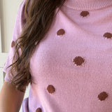 Polka Dot Puff Sleeve Knit Top- Pink