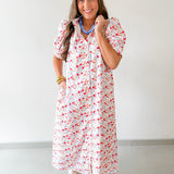 Floral Ruffled Neck Dress - Blue