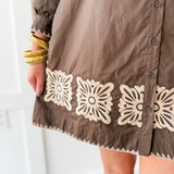 Floral Embroidered Dress - Brown