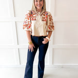 Floral Embroidered Puff Sleeve Top