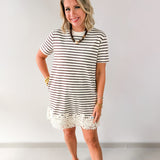 Round Neck Stripe T-Shirt Dress - Brown