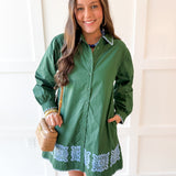 Accent Trim Shift Dress - Green