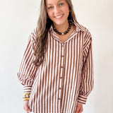 Long Sleeved Striped Shirt -Pink-Brown
