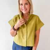 Stand Collar Top Button Placket -Olive