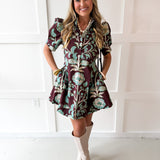 Floral Puff Sleeve Dress - Chocolate