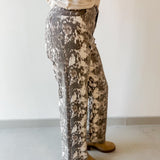 Snake Print Cropped Wide Leg Pants- Ecru