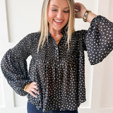 Polka Dot Satin Smocked Blouse