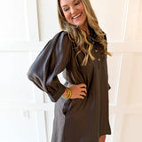 Silky High Neck Long Sleeved Dress - Espresso