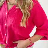 Linen Front Tie Shirt - Raspberry
