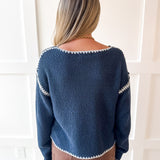 Contrast Stitch Sweater - Navy