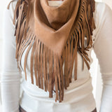 Faux Suede Fringe Neck-Waist Wrap- Camel