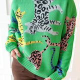 Jungle Feline Knit Sweater - Green