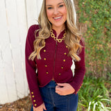 Retro Military Crop Jacket - Wine