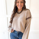 Crochet Stitch Drop Shoulder Sweater - Coco