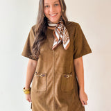 Suede Shift Dress - Wood