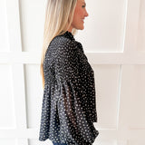 Polka Dot Satin Smocked Blouse