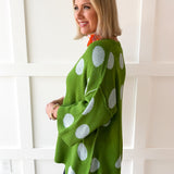 Polka dot Flare Sleeve Sweater- Green