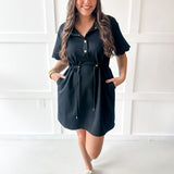 Self Tie Scallop Details Dress - Black