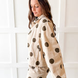 Crop Pleated Sleeve Polka Dot Jacket