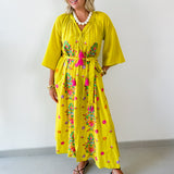 Woven Printed Maxi Dress - Mustard Multi