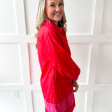 Accent Trim Shift Dress - Red