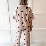 Round Neck Polka Dot Knit Top & Pant Set