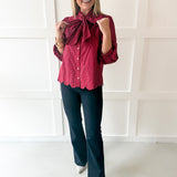 Bow Striped Top - Red Brown