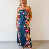 Botanical Print Strapless Dress