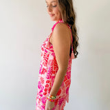 Tropical Print Tasseled Dress - Pink