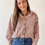 Long Sleeved Striped Shirt -Pink-Brown