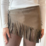 Faux Suede Fringe Neck-Waist Wrap-  Taupe