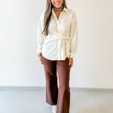 Collared Button down Tie Shirt - Cream