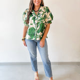 Floral High Neck Top - Olive
