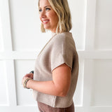 Ribbed Short Sleeve Knit Top - Oatmeal