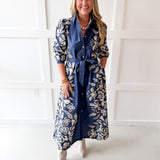 Multi Print Contrast Band Midi Dress
