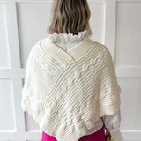 V Neck Cable Knit Poncho- Cream
