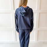 Contrast Satin Top & Pant Set - Navy