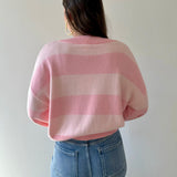 V-neck Stripe Crop Sweater - Pink