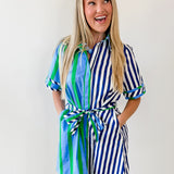 Striped Cotton Crepe Waist Tie Dress