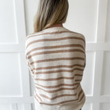 Striped Crew Neck Sweater- Taupe