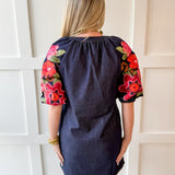 Embroidered Sleeve Denim Dress