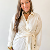 Collared Button down Tie Shirt - Cream