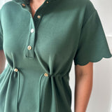 Self Tie Scallop Details Dress - Green