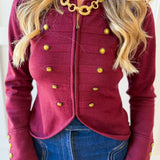 Retro Military Crop Jacket - Wine